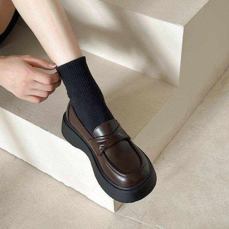 Black Small Leather Shoes Women's 2025 Spring and Summer New Versatile Skirt Student Platform Heightening British Style Loafers