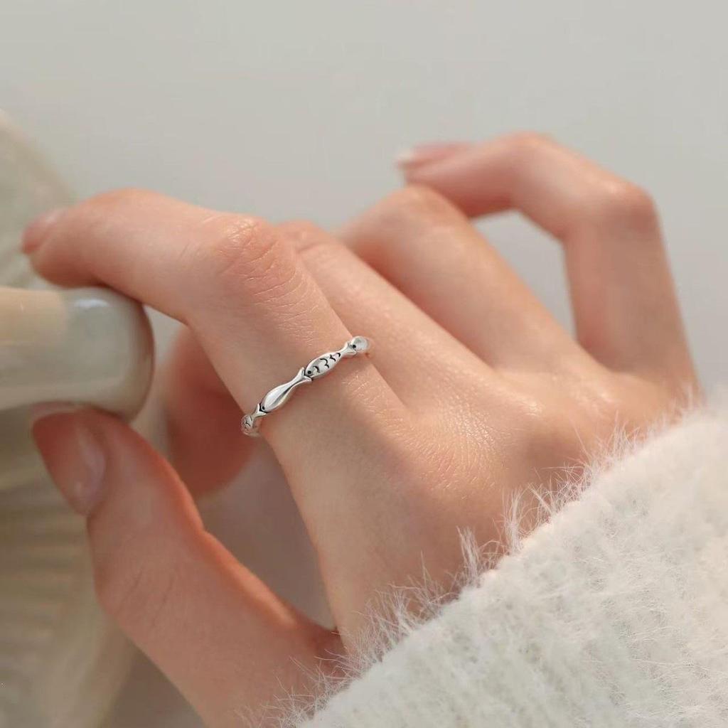 2026 Year of the Fish 925 Sterling Silver Open Ring – Women's Index or Pinky Band with Niche Design