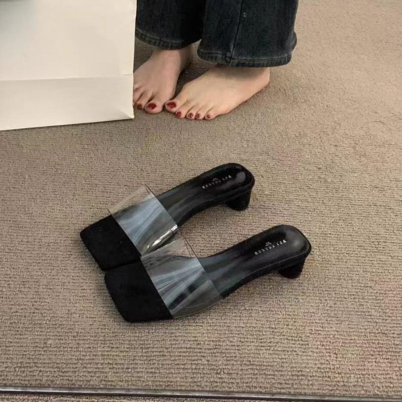 

Модные женские сандалии из ПВХ, леопардовые шлепанцы на высоком каблуке, обувь с квадратным носком, лето 2025, новая сексуальная обувь с открытым носком, прозрачные шлепанцы Mujer 35 чёрный