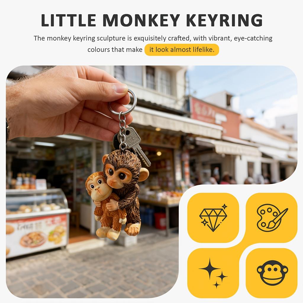 3D Resin Cute Monkey Keychain, Handmade Animal Bag Charm for Backpack, Purse, Keys, Gift
