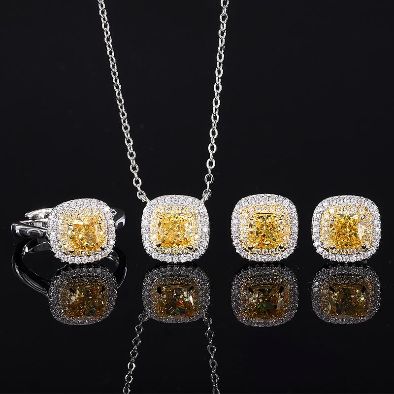 Autumn And Winter Jewelry Set, High Carbon Diamond Ice Flower Cut Copper Inlaid With Yellow Diamond Set, Main Stone 6 * 6