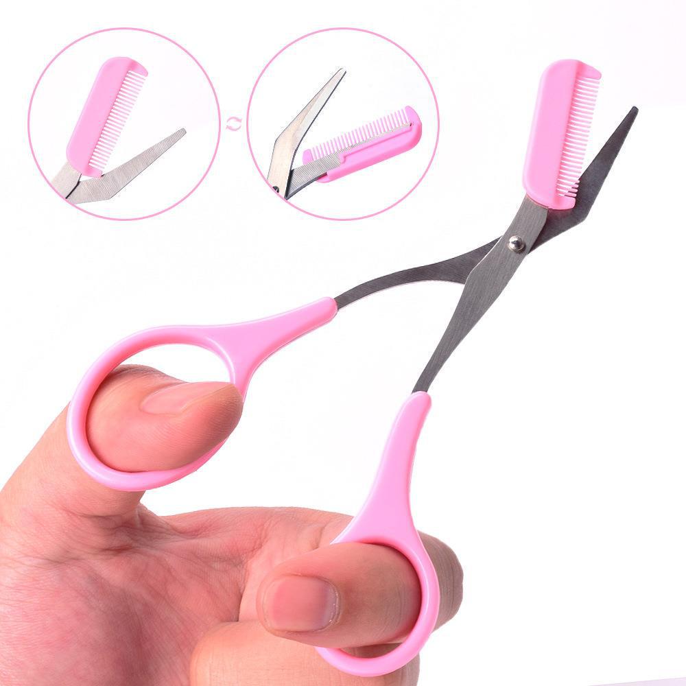 Stainless Steel Eyebrow Trimmer & Comb Scissors - Titanium Makeup Tool