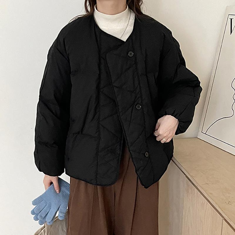 Crew neck small down jacket women's winter fashion literary diamond thickened white duck down warm bread jacket