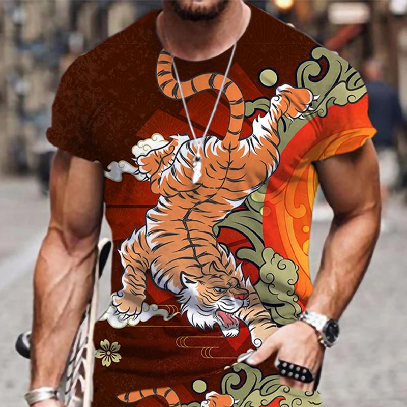 

Men s T-shirts Anime Tiger Pattern Funny Casual Tee Shirt Summer Hip Hop 4XL