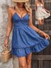 Elegant Jurk met Spaghettibandjes, Metalen Versiering, Bedrukte Knoop, Knielengte