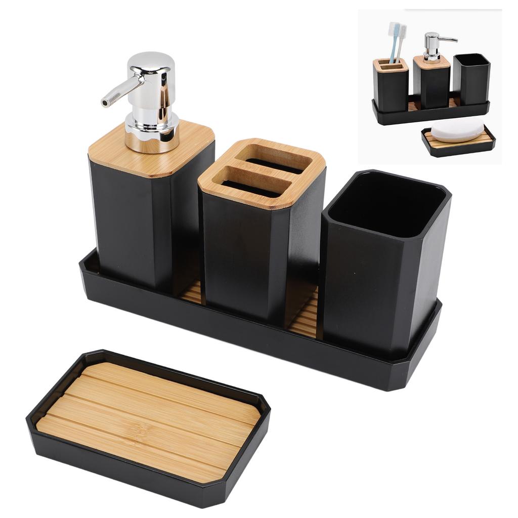 Bathroom Accessories Set Bath Ensemble Set with Toothbrush Holder Cup Lotion Bottles Soap Dish Tray