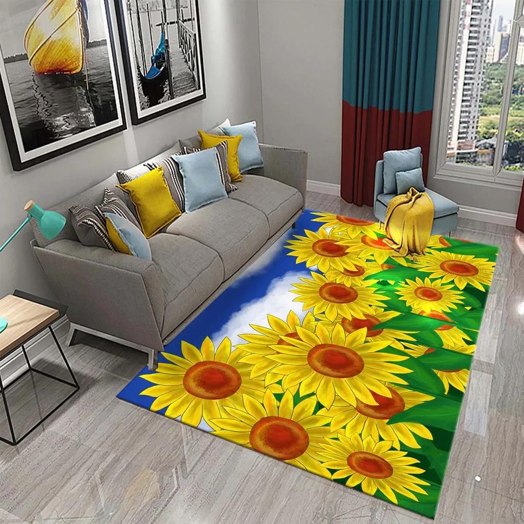 3D Oil Painting Sunflower Carpet for Living Dining Room Bedroom Kitchen Van Gogh Sunflower Nursery Rug Floor Non Slip Area Rug