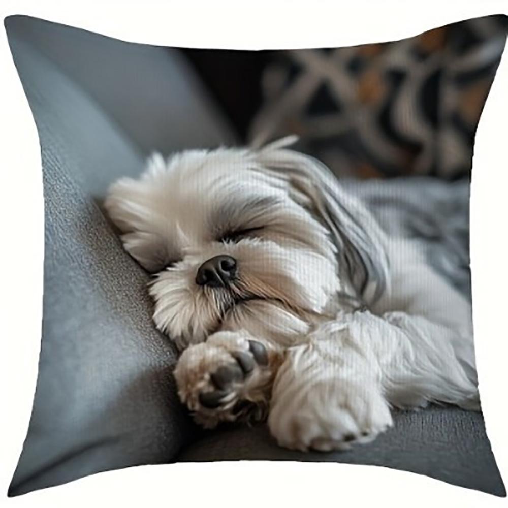 

1/4pcs Cute Shih Tzu Sleeping Pattern Pillowcases Sofa cushion cover home bedroom room decoration 45x45cm-1pcs