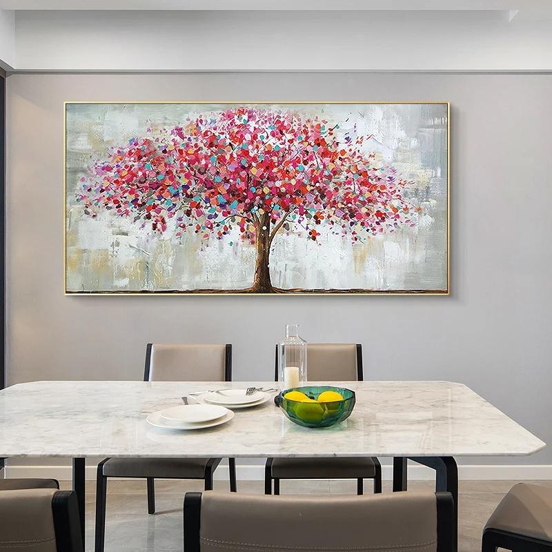 Nordic Abstract Wall Art Tree Color Leaf Color Block Line Texture Poster HD Oil On Canvas Print Home Living Room Decoration Gift