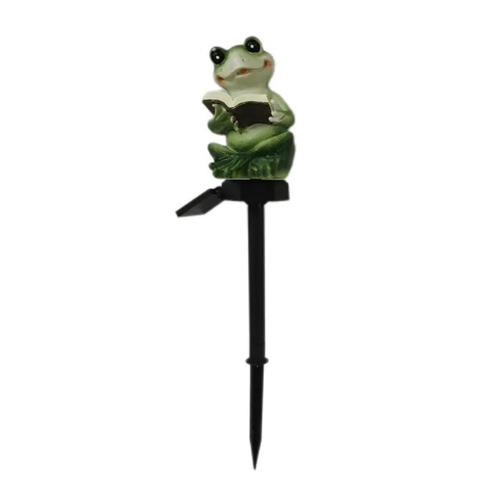 Outdoor Solar Lights, Frog Holding a Book, Waterproof Resin Stake Lights For Gardens, Balconies, Home Decoration, Unique Housewarming Gift #5272