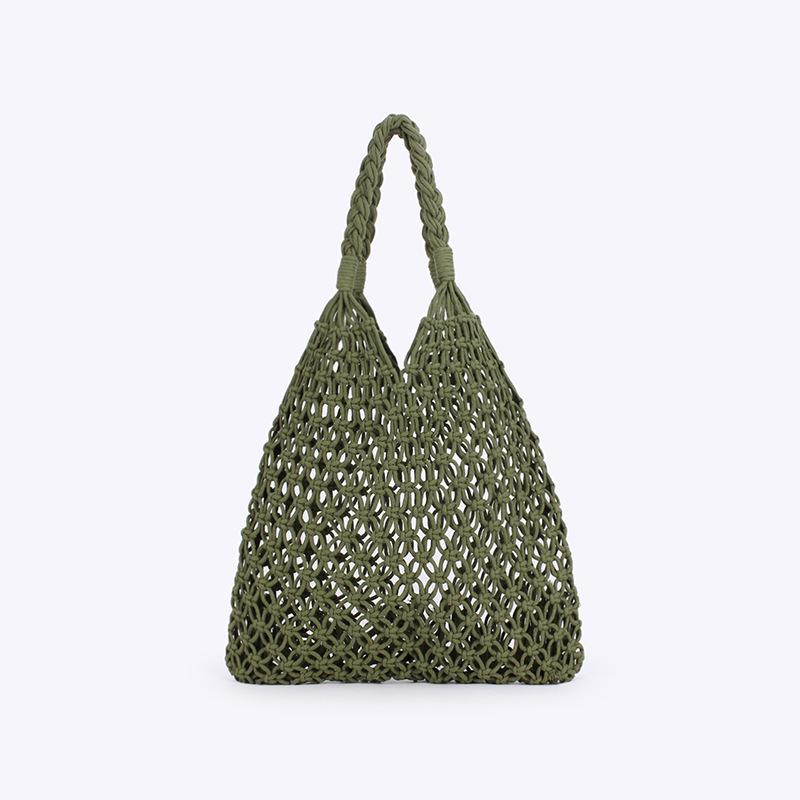 

Trendy Solid Color One-Shoulder Handmade Cotton Rope Straw Beach Bag армия зеленый
