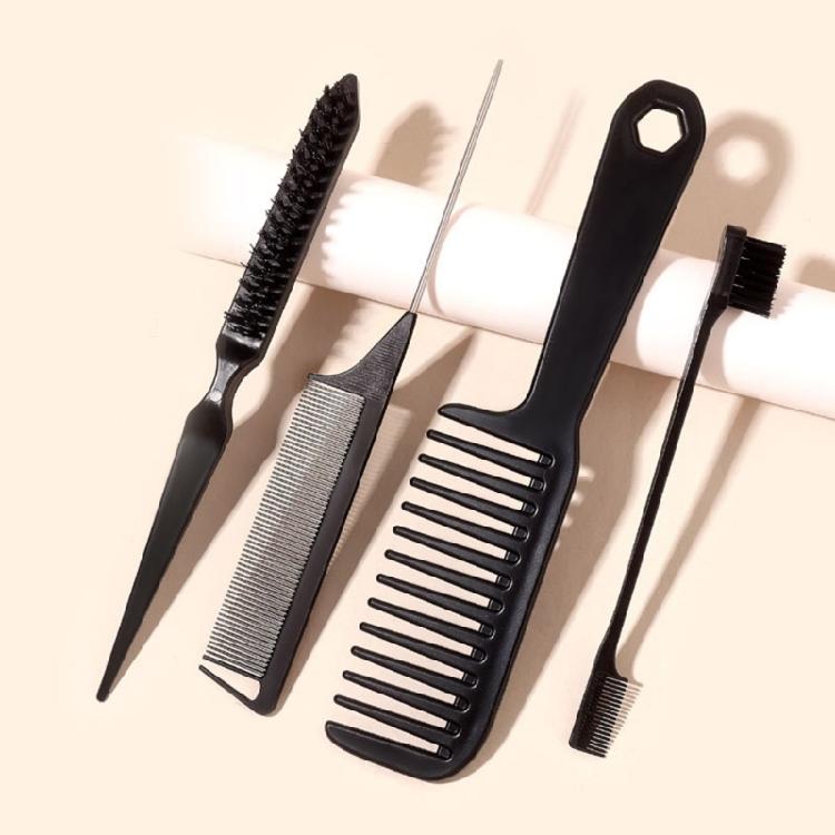 4cs Hair Brush Set Edges Control Brush,Ratted Tail Comb,Bristles Hair Brush Detangler Brush Wide Tooth Comb Travel Home