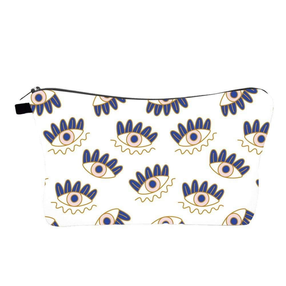 Evil Eye Print Makeup Bag Vintage Style Travel Storage Pouch Portable Hand Clutch Toiletry Bag