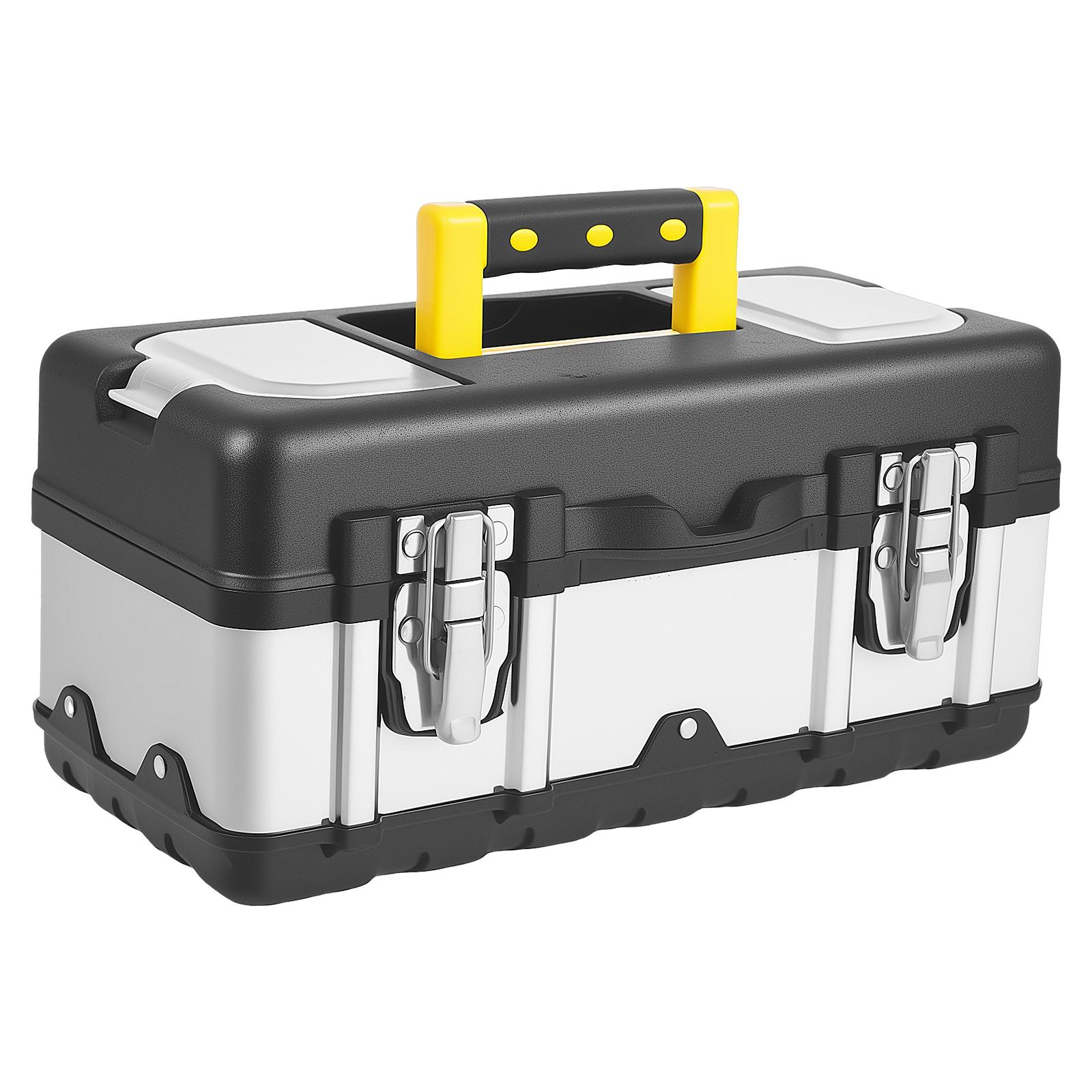 1 шт. Портативный ящик для инструментов со съемным лотком, прочный пластиковый и нержавеющий корпус для хранения инструментов электрика, авторемонта