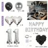 Black Silver Party Birthday Banner Heart-Shaped Aluminum Foil Balloon Rose Petals, Birthday, Anniversary, Atmosphere Decoration