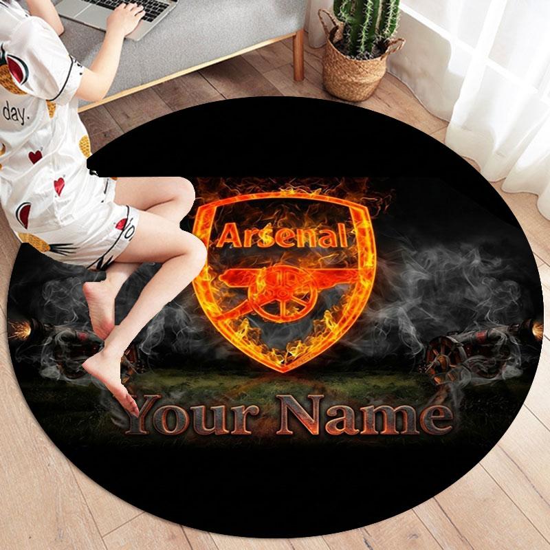 Arsenal F Custom Name Round Area Rug,Carpet Rug for Living Room Bedroom Sofa Playroom Decor,Non-slip Floor Mat