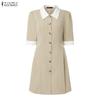 ZANZEA Women Turn Down Collar Summer Casual Short Sleeve Dress