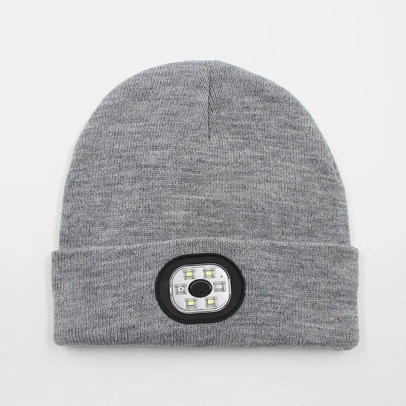 

LED Beanie Hat with Light Unisex Warm Winter Hat USB Rechargeable Headlamp Cap Winter Knitted Night Lighted Hat Flashlight сірий колір