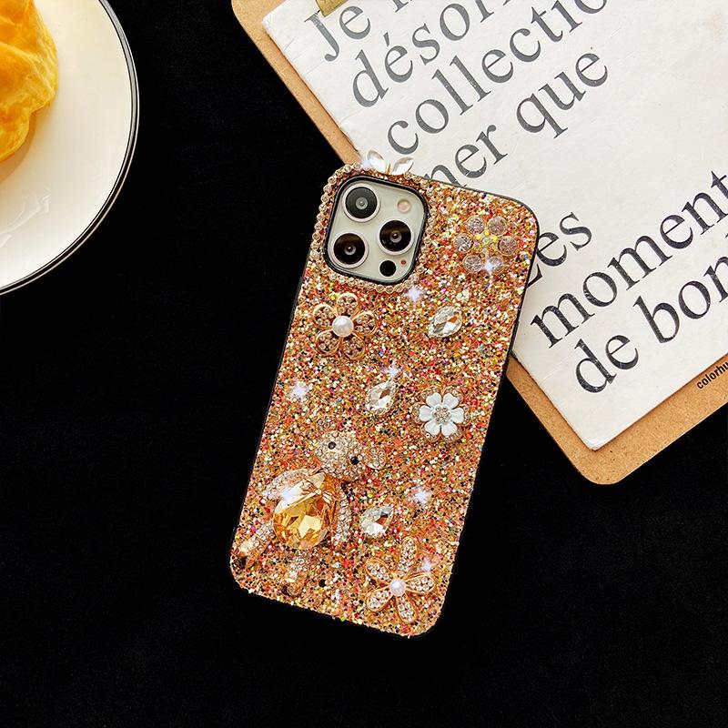 

Apple 16Promax Mobile Phone Case Is Suitable For Apple 17 Glitter 14Plus Bear 13Pro Rhinestone Woman iPhone 7/8/SE 2020