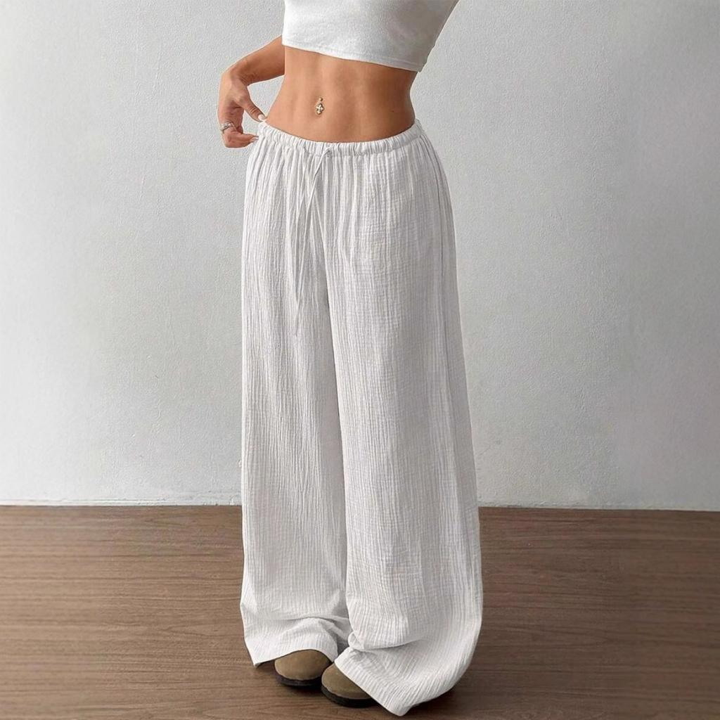 New Fashionable Women's Clothing, Elegant and Versatile, Elastic and Casual, Solid Color Pants, Wide Leg Pants