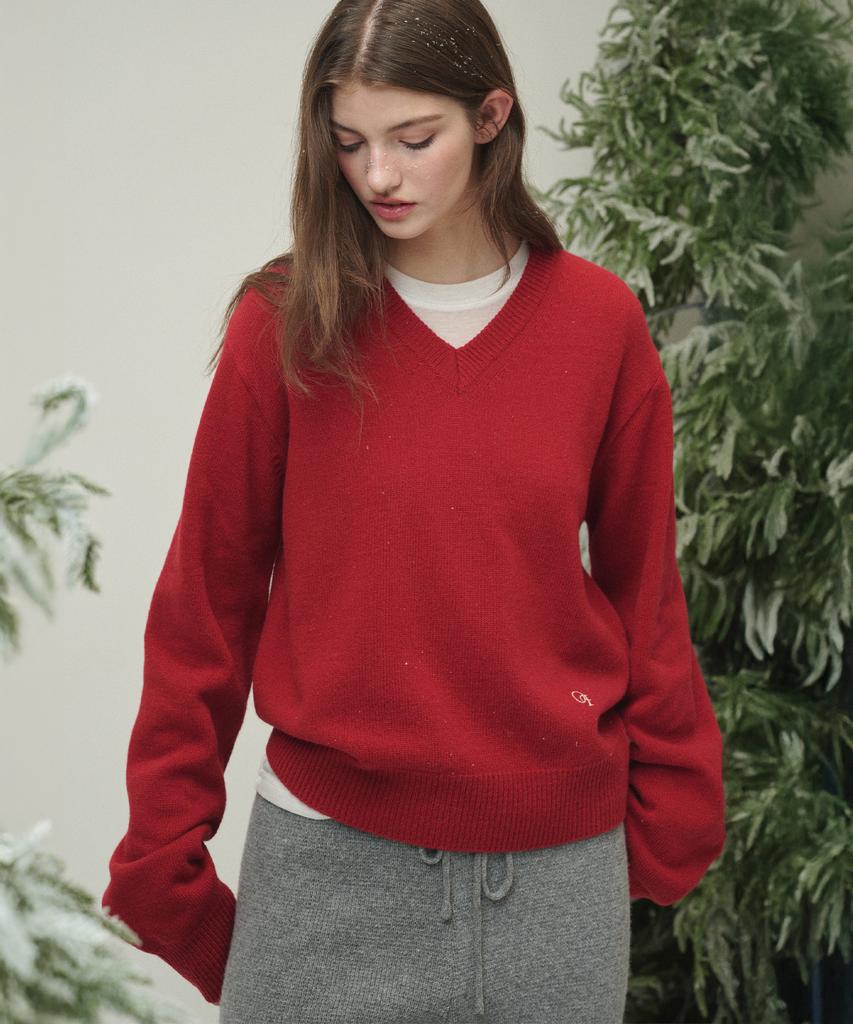 OSTKAKA Essential V-Neck Pullover Red