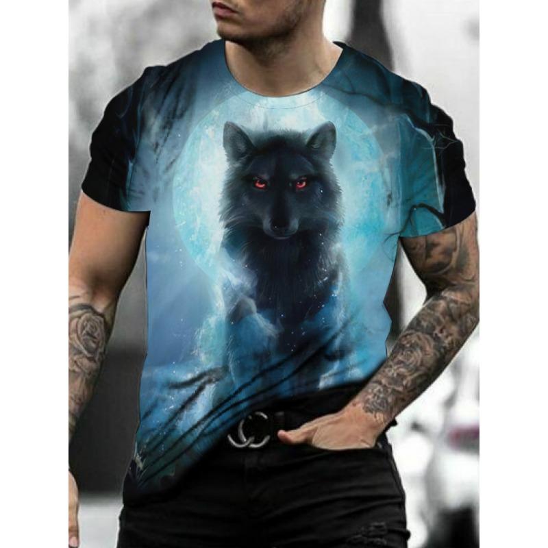 T-Shirt Man New Wolf 3D Printed Short Sleeve Summer Fashion Outdoor Street Style Design Tops Large Size Loose Men's T-Shirt