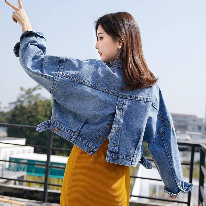 Denim Jacket Women Grey Loose Coat Casual Vintage Bomber Jackets Female Outwear 2019 Autumn Jackets