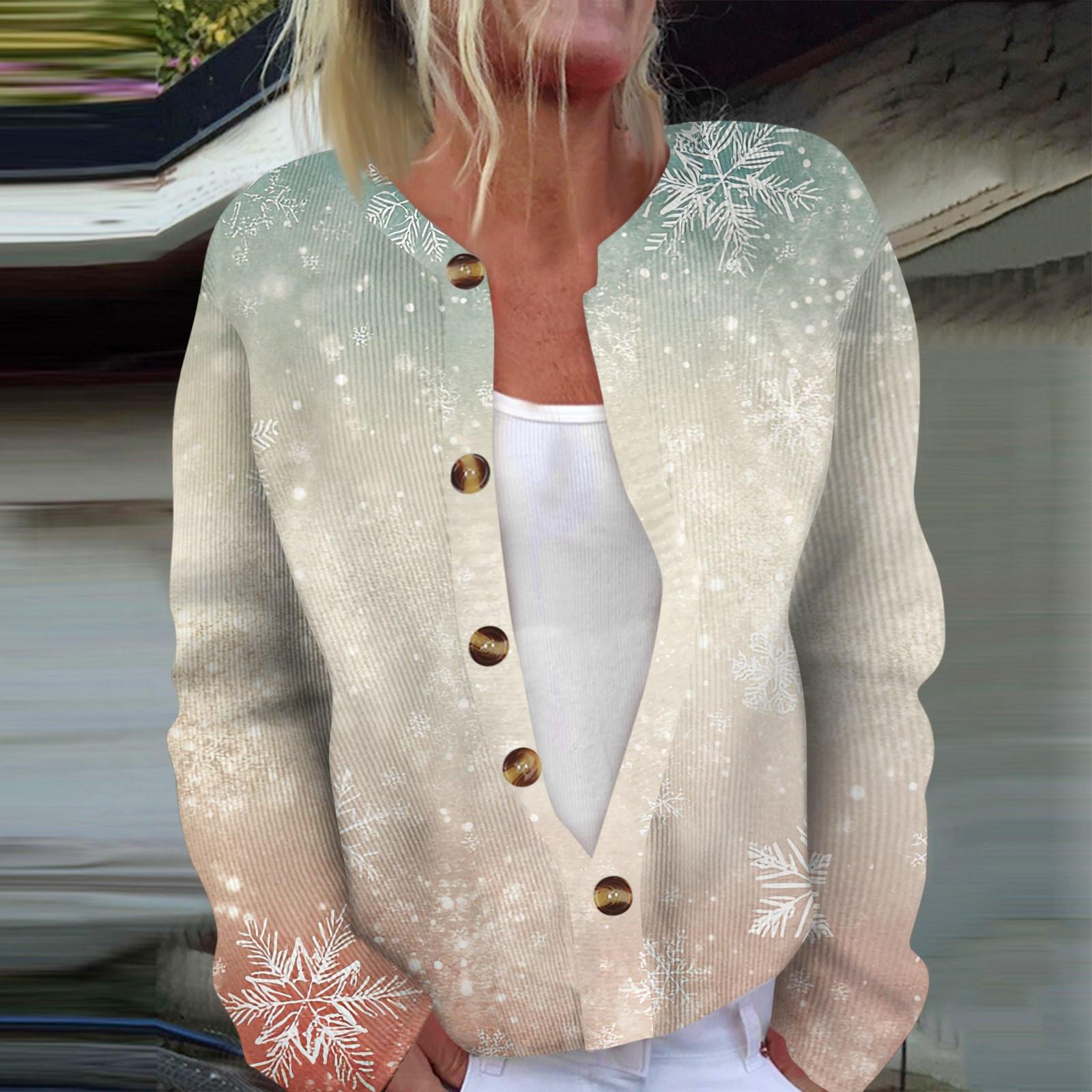 

Женская мода с длинным рукавом, рождественский принт «Снеговик-снежинка», куртка, кардиган XL хаки