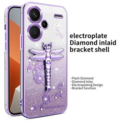 KADEM For Xiaomi Redmi Note 13 Pro+ 5G Case Dragonfly Kickstand TPU Flowers Glitter Phone Cover