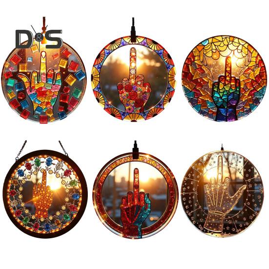 Sun Catcher Hanging Decoration with Metal Chain Colorful Hand-Painted Glass Panel Light Trap Decorative Accessory