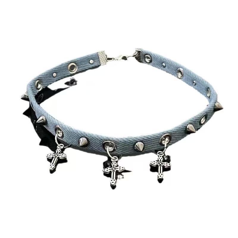 

European and American leather cross collar women s metal high-end sense collarbone chain men s temperament necklace jewelry accessories trend
