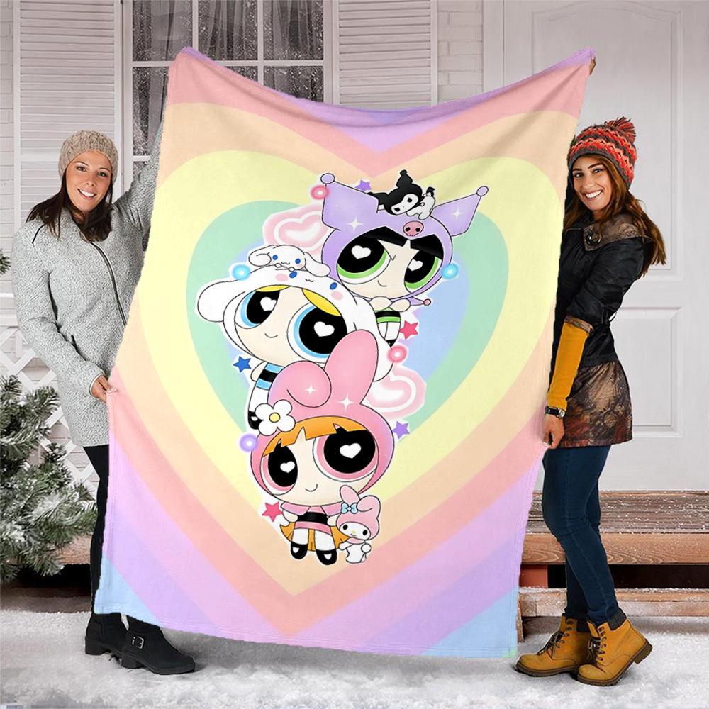 1pc Powerpuff Girls Outdoor Flannel Throw Blanket Soft, Lightweight & Warm for Sofa, Office