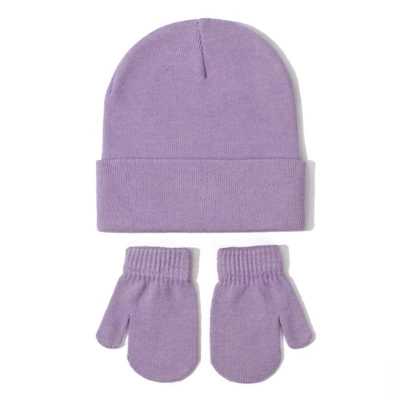 Autumn Winter Boys Girls Knitted Hat Glove Set Fashion Joker Solid Color Thick Soft Warm Wool Hooded Party Photography Props
