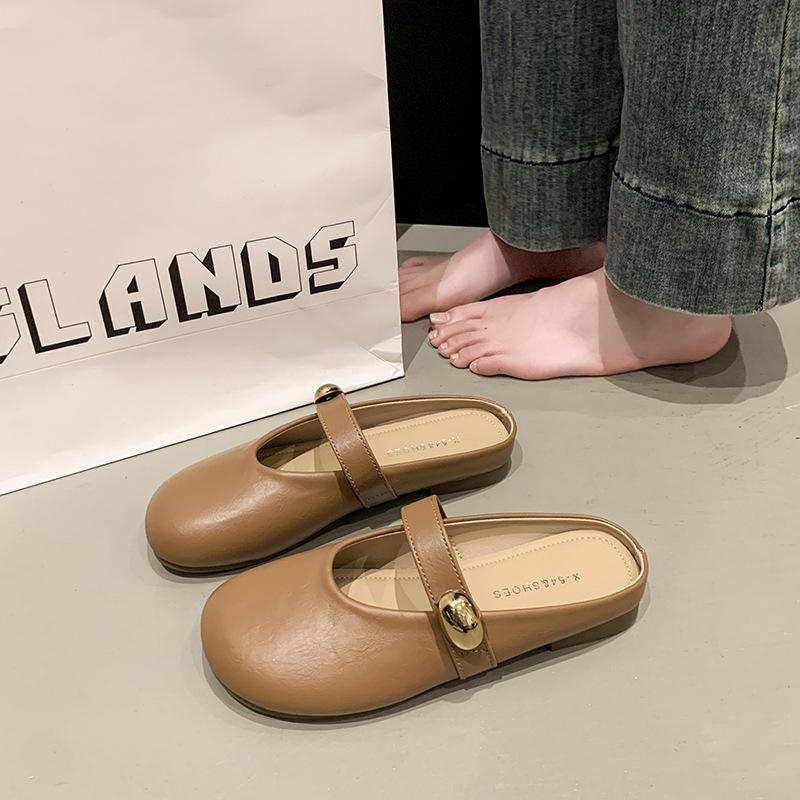 Mary Jane française sac tête demi-pantoufles femmes été 2025 nouveau avec jupe mules paresseuses pantoufles cool talon bas