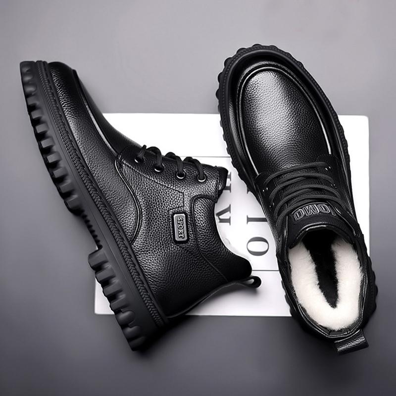 2025 Winter Shoes Mens Snow Boots Warm Plush Cold Winter Fashion Brand Male Footwear Non-slip Flat Ankle Boots Black