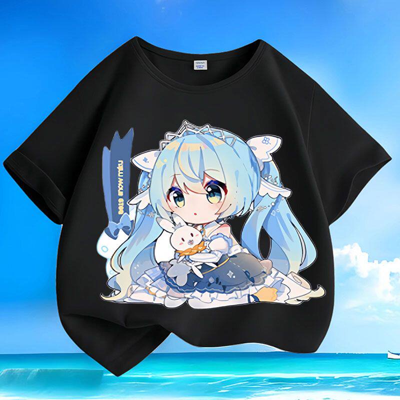 New Cute Hatsune Miku Cotton Printed Unisexs and Womens Summer Loose and Versatile Fashion Casual Round Neck Short Sleeve