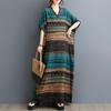 Plus Size Cotton Linen Maxi Dress for Women Loose V-Neck Short Sleeve Long