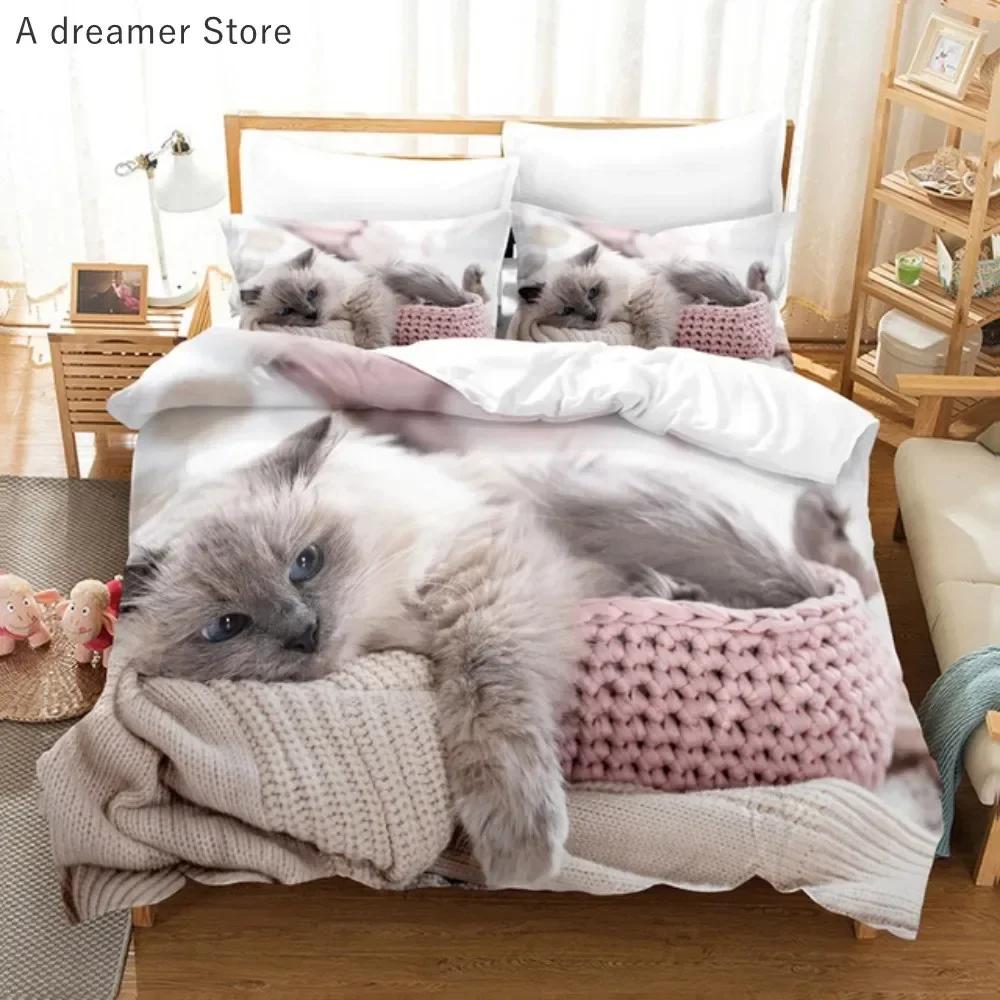 3D Lustige Süße Katzen Schwarze Katze Bequemer Bettbezug Steppdecke Kissenbezug Bettwäscheset Kinder Schlafzimmer Dekoration Heimtextil