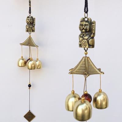 Metallo Rame Carillon di Vento Ciondolo Decorazione della Porta Campana in Lega Ciondolo Feng Shui Casa di Città Gatto Fortunato Gatto Soldi Negozio Campanello