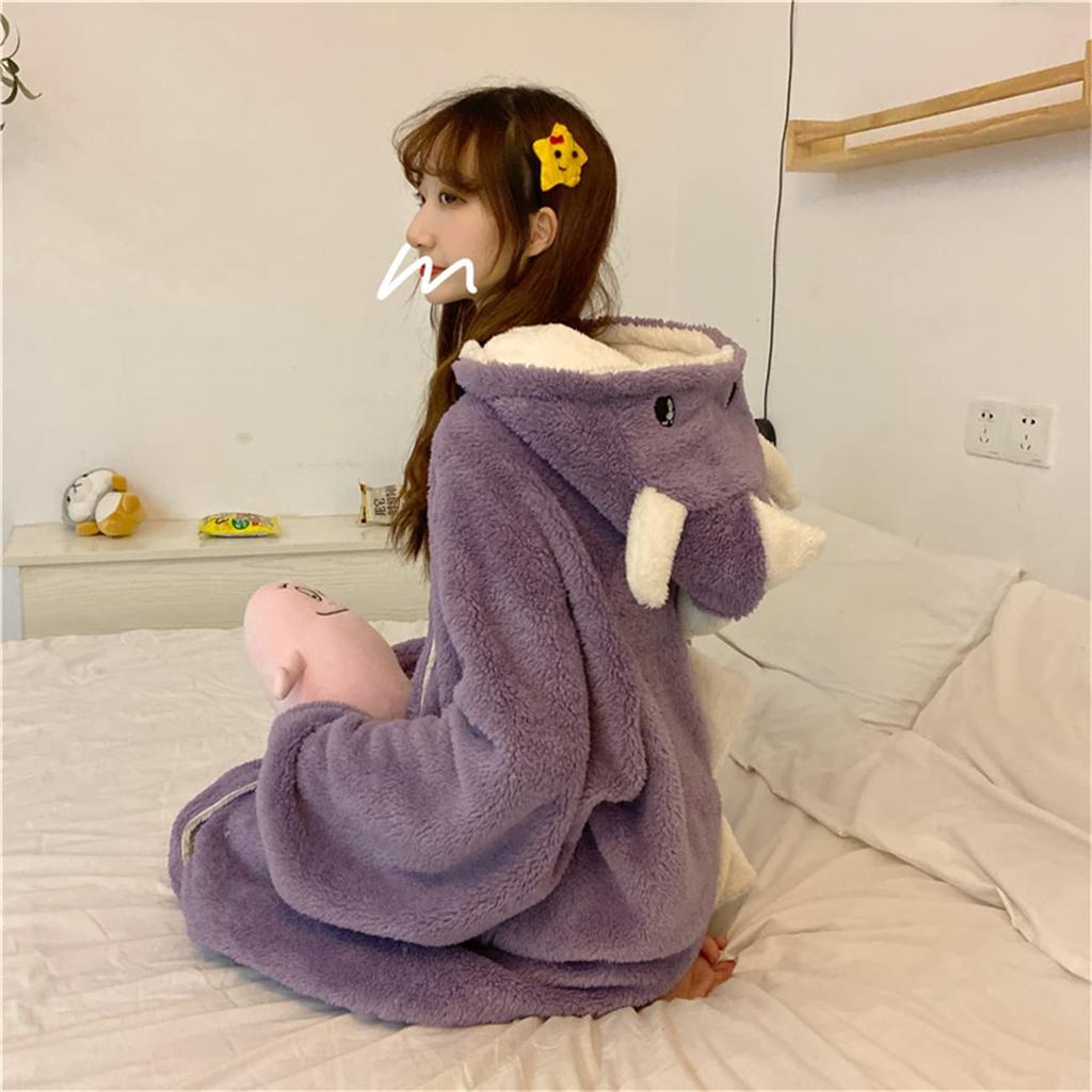 [newsight] Winter Pajamas, Dinosaur Romper Overalls, Kigurumi, Loungewear, Cold Weather Protection, Fluffy (Purple)