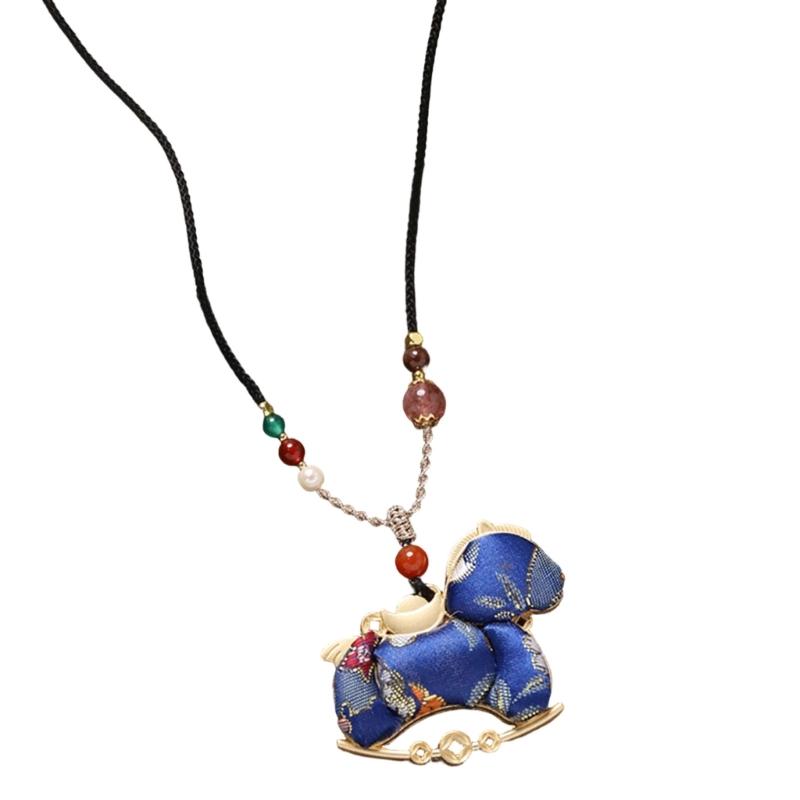 Women's Vintage Inspired Long Handmade Alloy Necklace Featuring Horse Charm Pendant for Sweater Fashion and Casual Wear