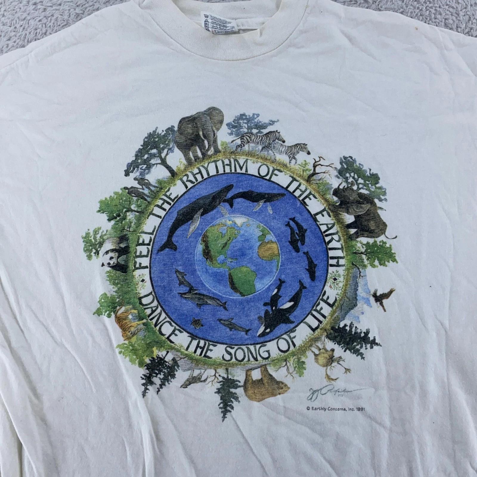 Vintage 90s Rhythm of Earth Dance Song of Life Shirt Mens M/L Wildlife Nature XL
