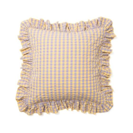 Francfranc Frill Check Cushion Cover 45cm x 45cm Yellow x Purple (A-046)