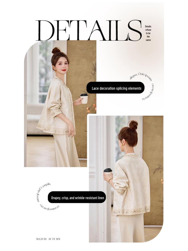 Women's 2025 Spring/Autumn Embroidered Jacquard Lace Round Neck Jacket YL717 - New Chinese Style