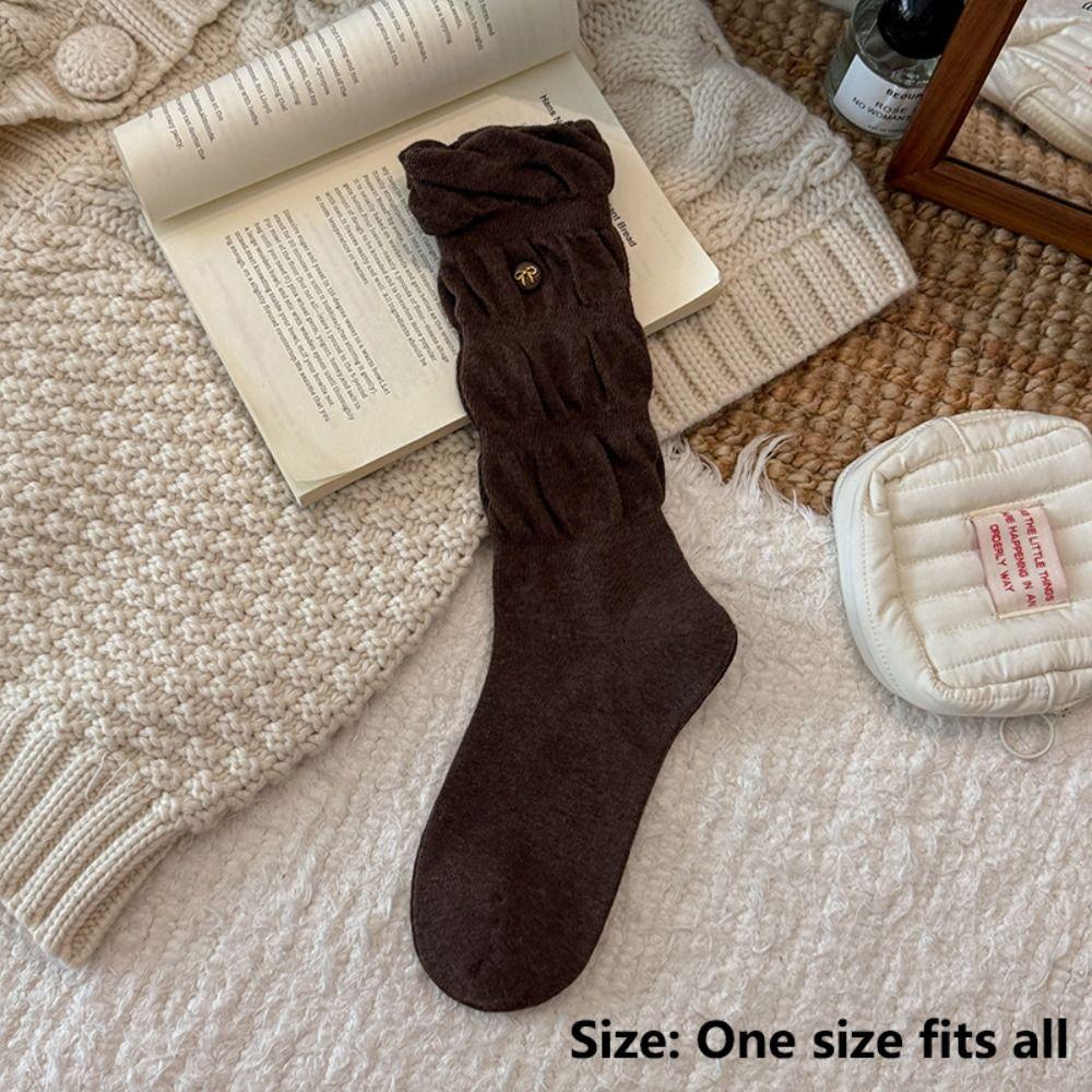 Cotton Blend Mid-calf Knit Socks Bow Button Ballet Winter Socks for Winter Warmth