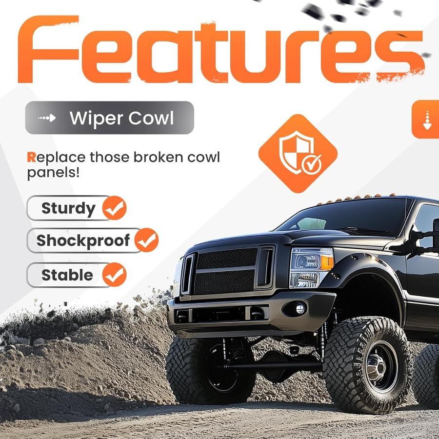 Windshield Wiper Cowl Panel Grille for 20072010 Ford F250 F350 Super Duty Replacement Front Window Cover Insert Panel Left and