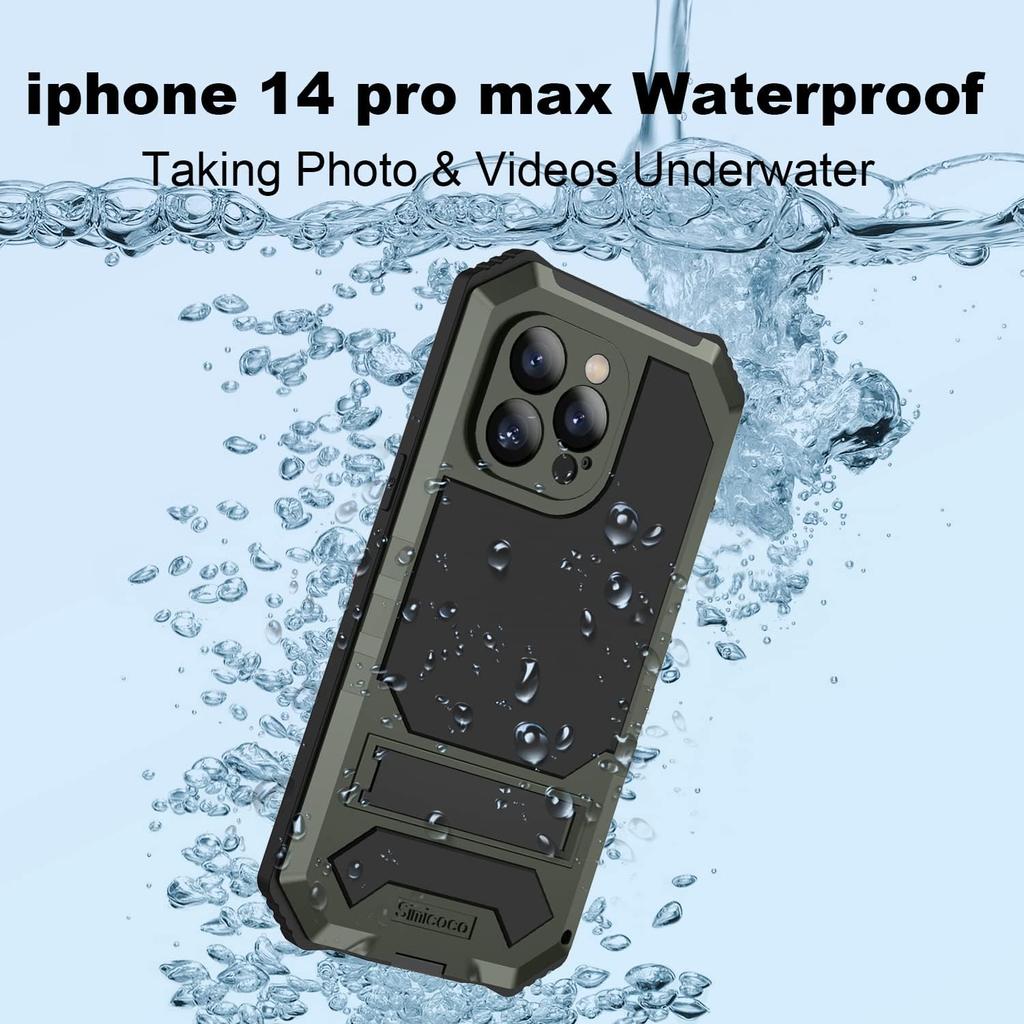 JGY iPhone 14 Pro Max IP68 Waterproof Case iPhone 14 Pro Max Military Metal Stand Case with Screen Protector Slim Full Cover Rugged Durable