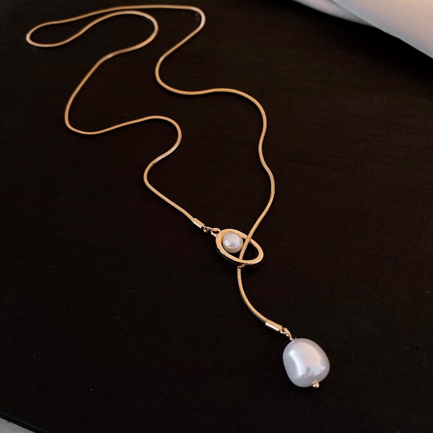 Французский простой стиль ретро геометрический полый жемчужный аксессуар для ожерелья женские универсальные аксессуары-цепочка для свитера