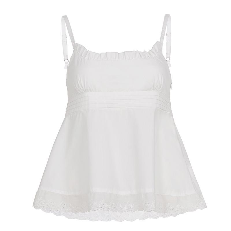 2026 Summer French Retro Casual White Camisole – Women s Age-Reducing Basic Top Small