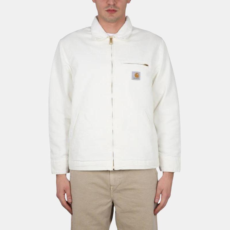 Carhartt WIP SS23 Detroit Jacke Klassisch Einfarbig Frontabzeichen Kragen Langarm Detroit Jacke Herrenjacken Weiß I031947-0DJ-06
